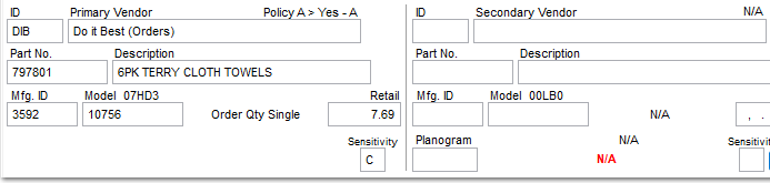 1. Presented is a basic vendor screen for the Primary and available secondary vendor