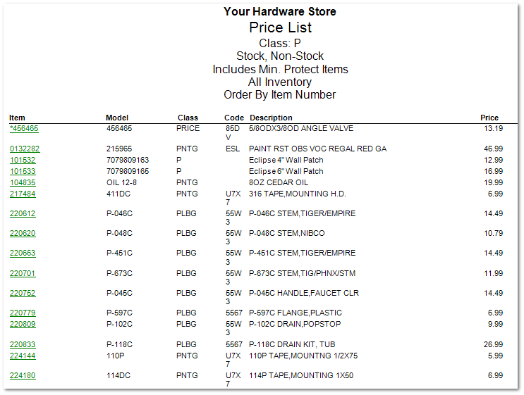 Price List