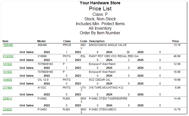 Price List