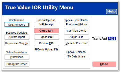 True Value IOR Utility - Maintenance