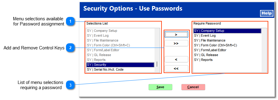 Security Option - Passwords