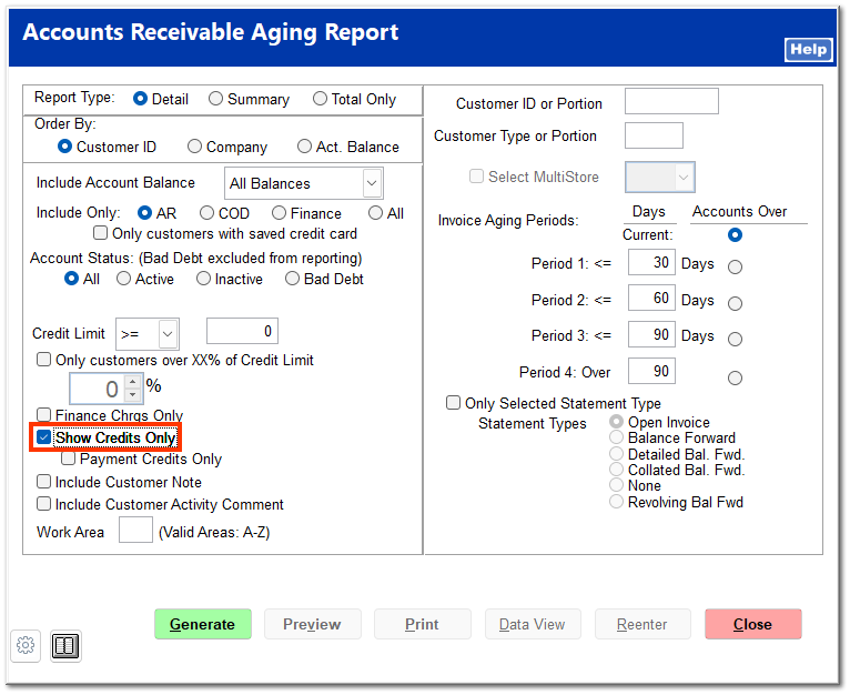 Apply Credits through Aging Report