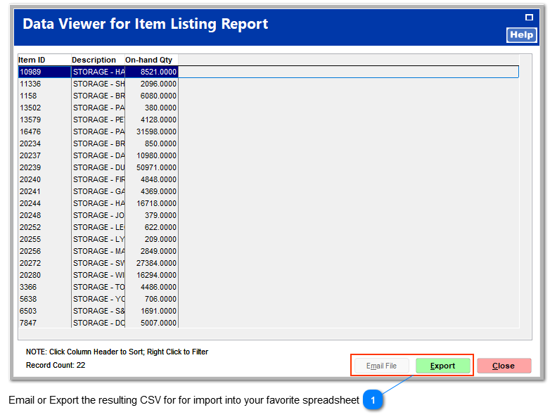 Exporting the report to a spreadsheet