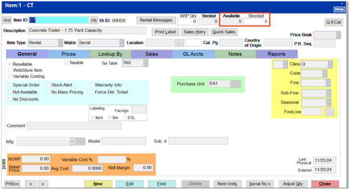 How to add serialized rental items to the single SKU in this example