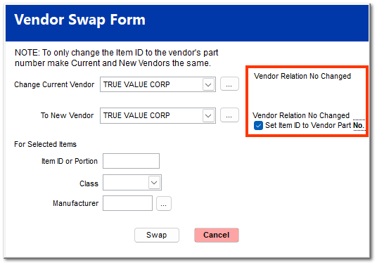 How to replace the Item ID the Primary Vendor SKU