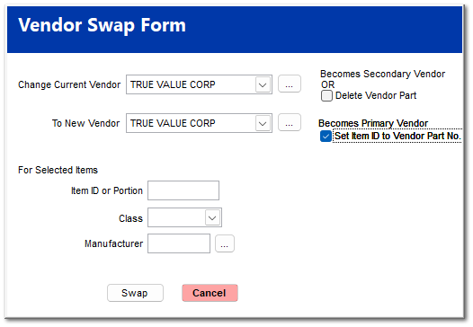 How to replace the Item ID the Primary Vendor SKU