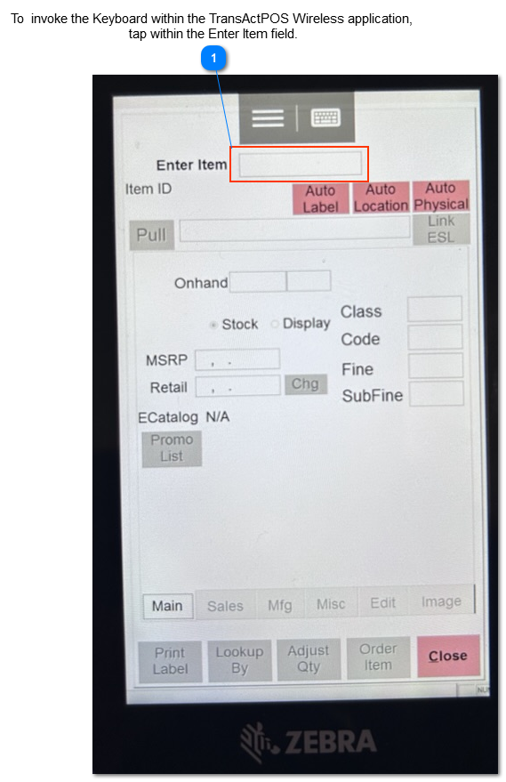 Invoking the TransActPOS Wireless Keyboard