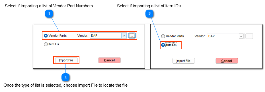 Mass Item Change > Import Item List