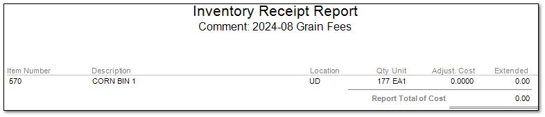 Posting the Companies increase on Stored Grain