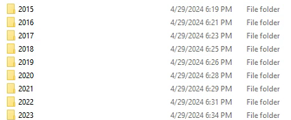 1. Prior years folders 
may be deleted