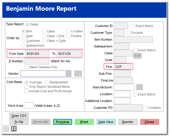 Required Job Level Information for Benjamin Moore Reporting