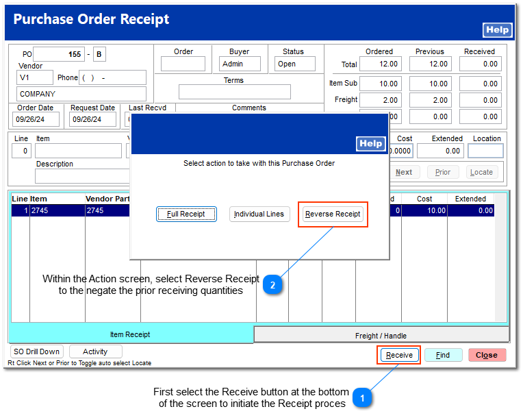 Reversing a previously received Purchase Order