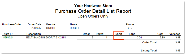 Sample Wireless PO Receipt