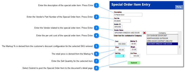 Special Order Item Detail Popup