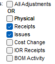 2. Deselect all Adjustments and 
choose only Receipts and Issues