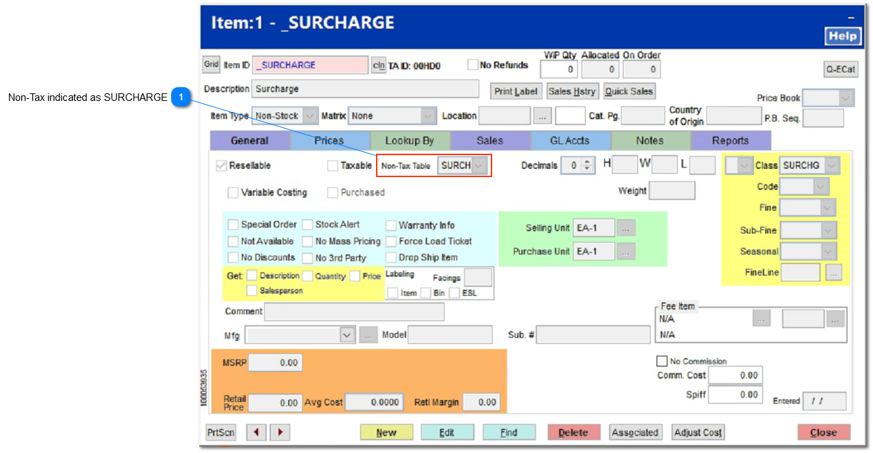 Surcharge Item Setup