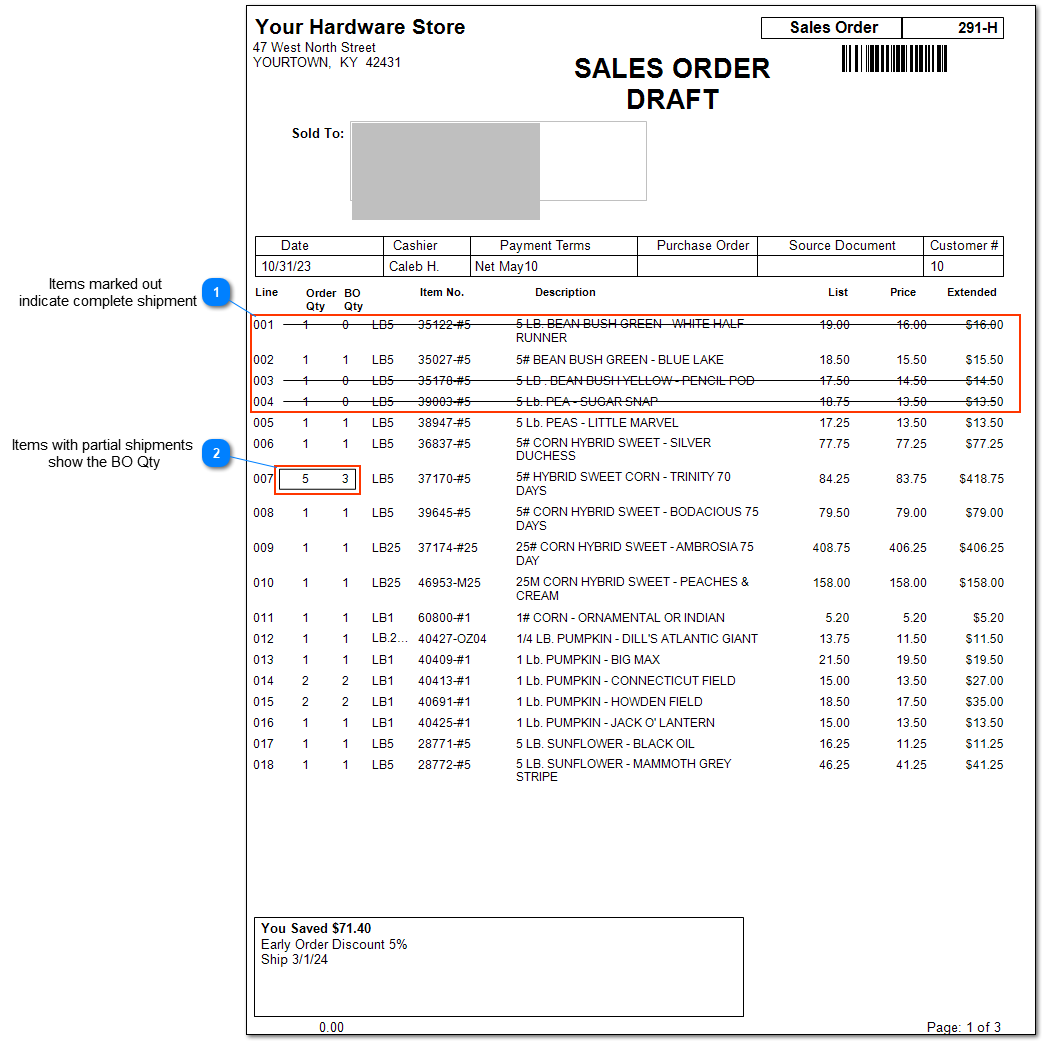 Upon creation of invoice include back ordered items