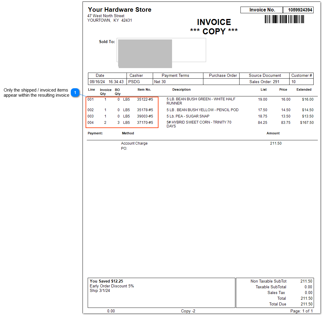 Upon creation of invoice include back ordered items