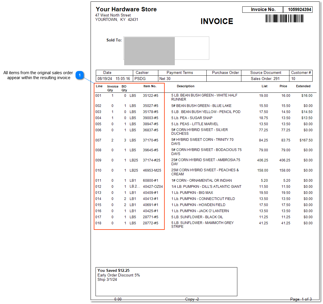 Upon creation of invoice include back ordered items